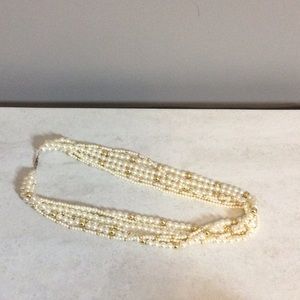 Six strand 12” Pearl with gold beads necklace